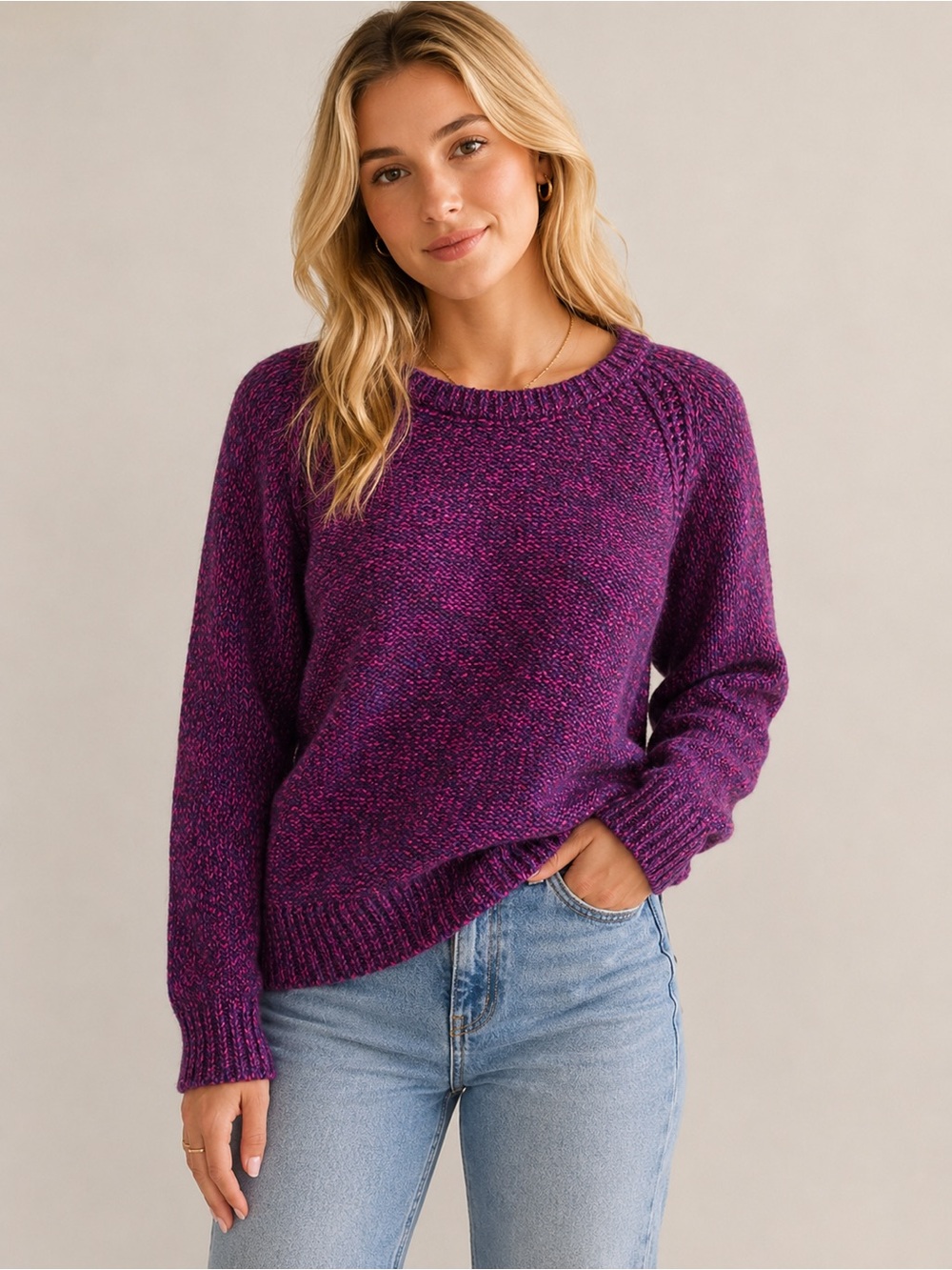 Maison Scotch Star de la Saison Metallic Knit Mohair Blend Sweater Pink Purple